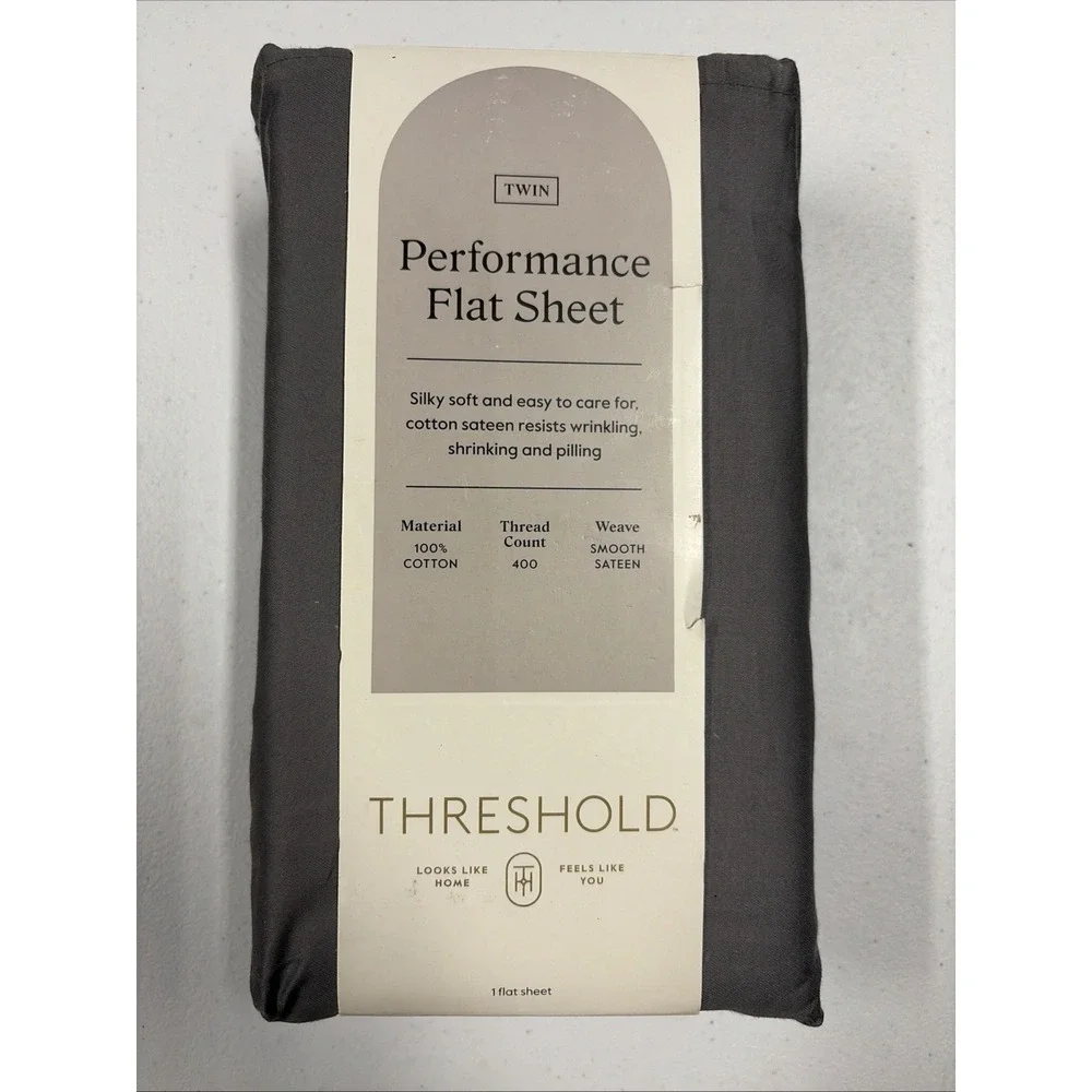 Threshold Twin  100% Cotton 400 Thread Count Dark Gray Flat Sheet